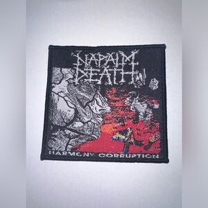 NAPALM DEATH, HARMONY CORRUPTION, BLACK BORDER, SEW ON WOVEN PATCH